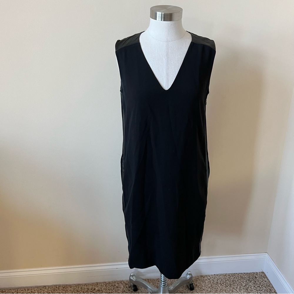 Vince Black Shift Dress with Leather Stripe Detail 17446 - Picture 4 of 9